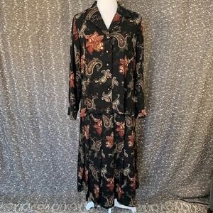 Vintage Ans Mode Paisley Long Sleeve Blouse & Maxi Skirt Set Boho Womens